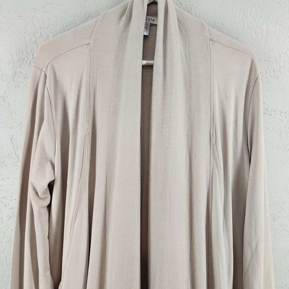 Athleta Pranayama Long Wrap Cardigan Beige Modal Yoga Athleisure Womens Medium - Picture 2 of 7